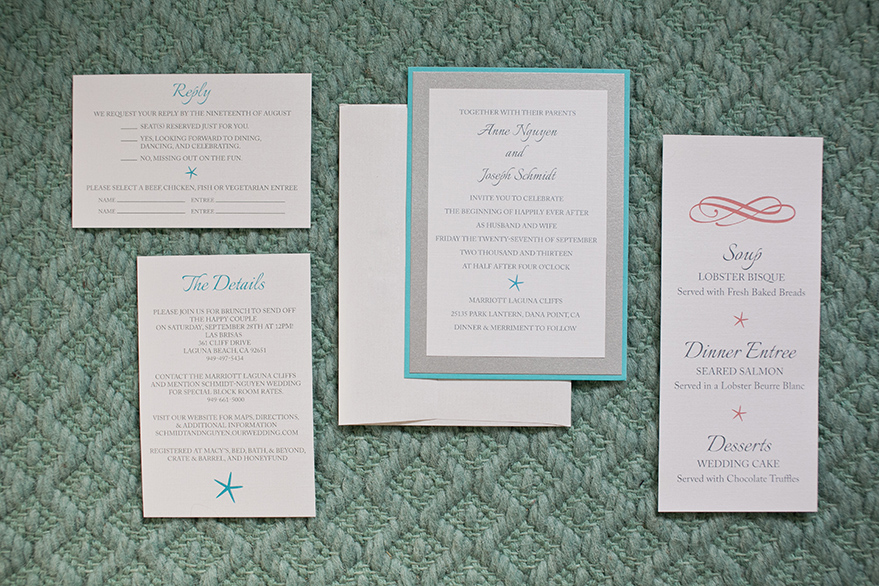 Teal and Silver Starfish Invitation Collection